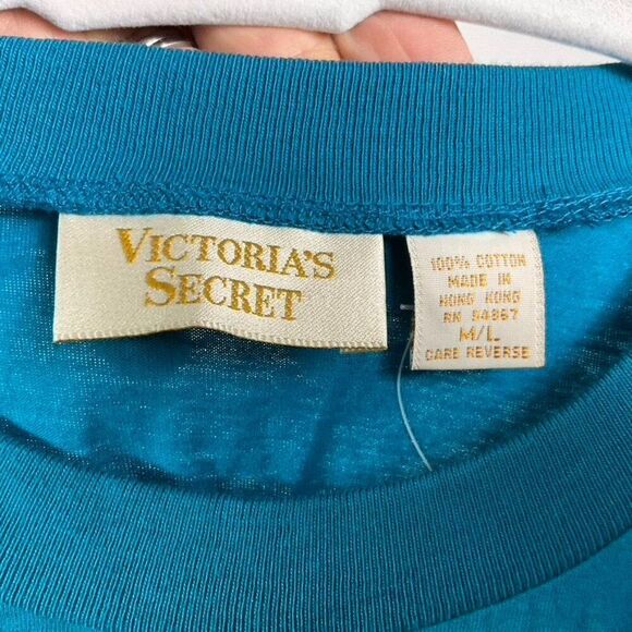 NWT VINTAGE Victoria's Secret Teal Blue Short Sleeve Pocket Sleep T-Shirt M/L 10 - Picture 5 of 8